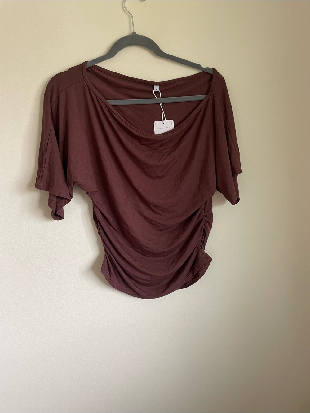 NWT Chocolate Brown Ruched Draped Top Size M